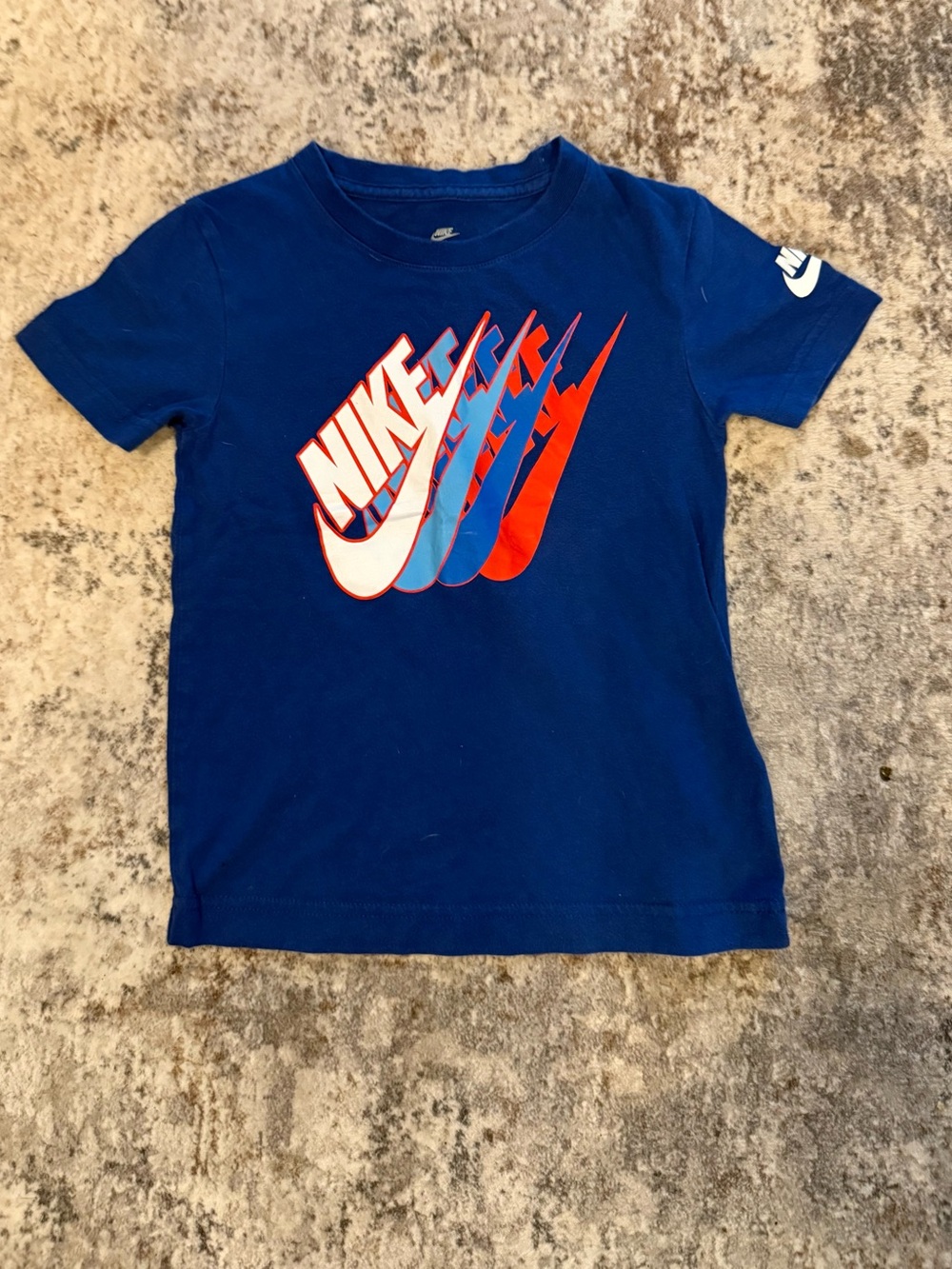Nike Blue Short-Sleeve Tee with Multi-Color Swoosh